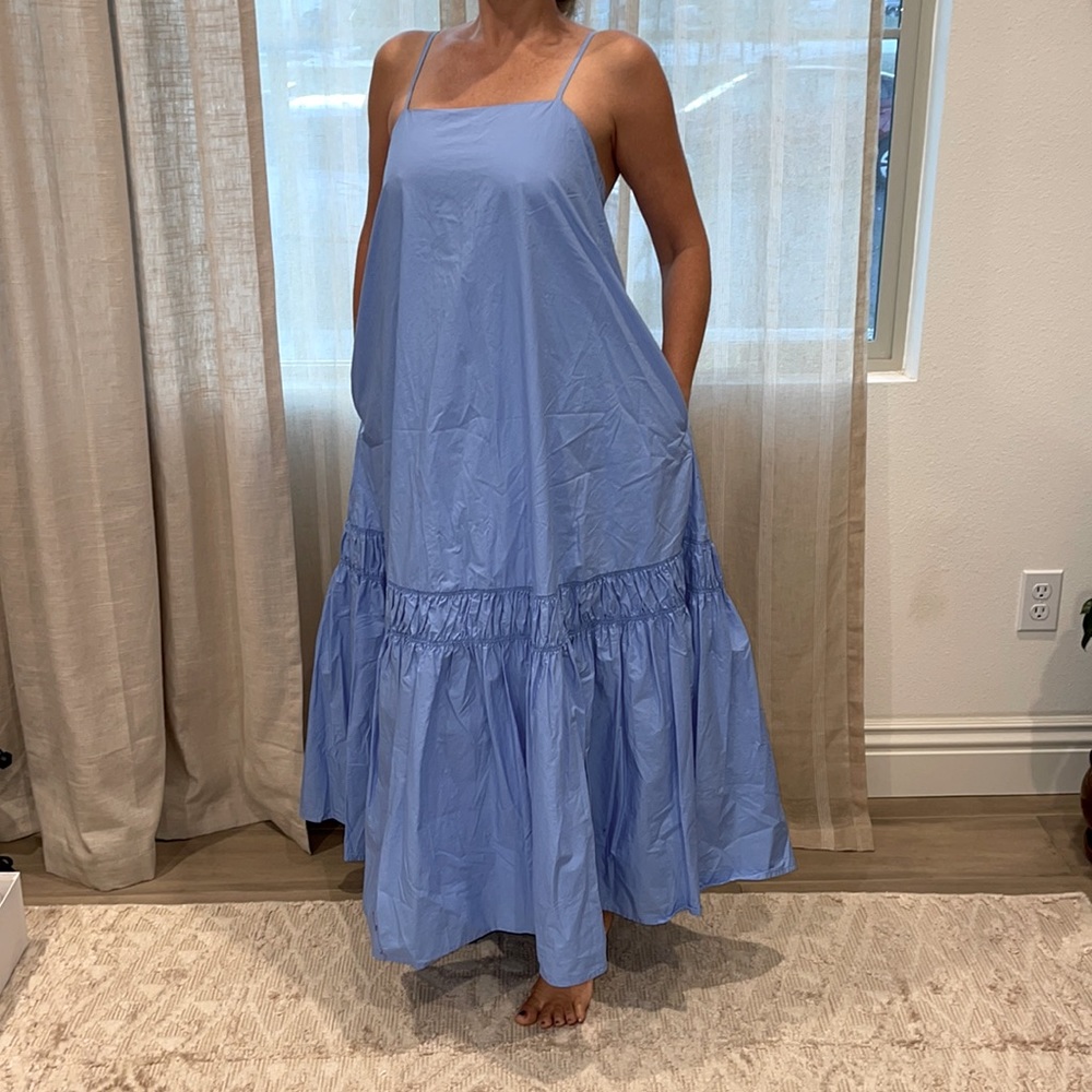 Brand New With Tags Banana Republic Poplin Blue Backless Maxi Dress Petite S